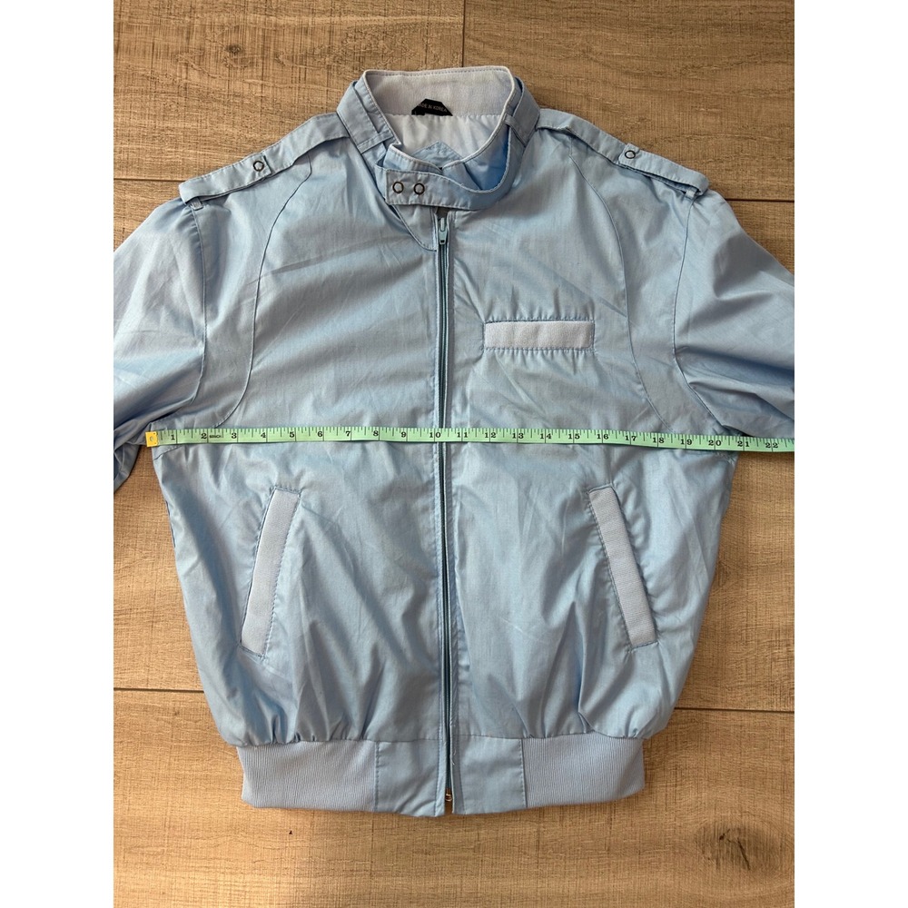 Vintage Light Blue Bomber Jacket Size 42 Full Zip Epaulettes Korea Made Retro S - Picture 5 of 7